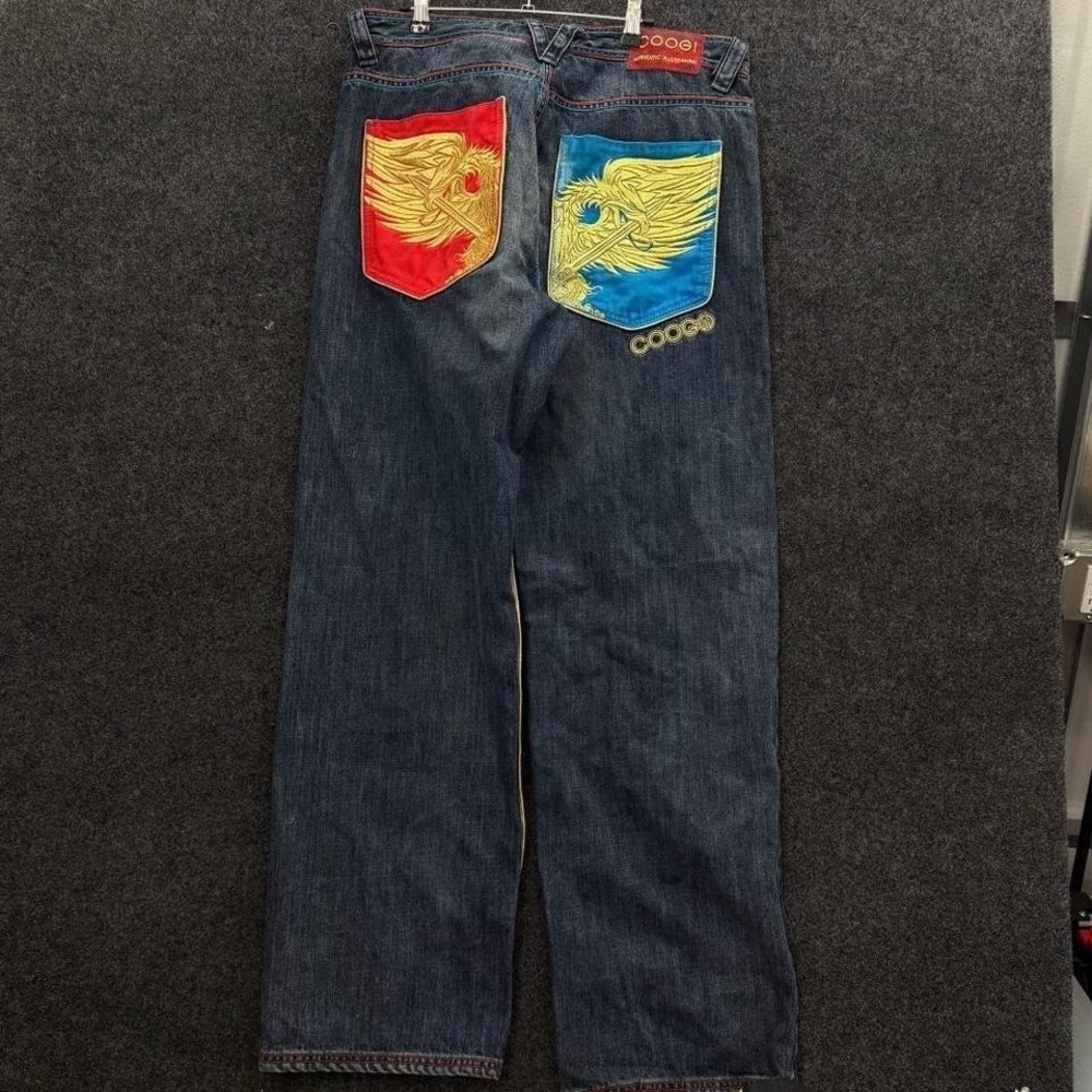 Coogi Jeans Men's 36x34 Dark Wash Eagle Embroidered Pocket Baggy Y2K Denim
